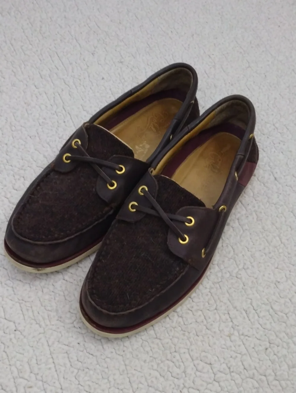 Sperry Gold Cup Dark Brown Leather/Wool Boat Shoes  10.5
